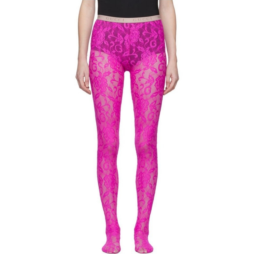 Gucci HOT Pink Fuchsia Lace Floral Tights Sz M New With Tags